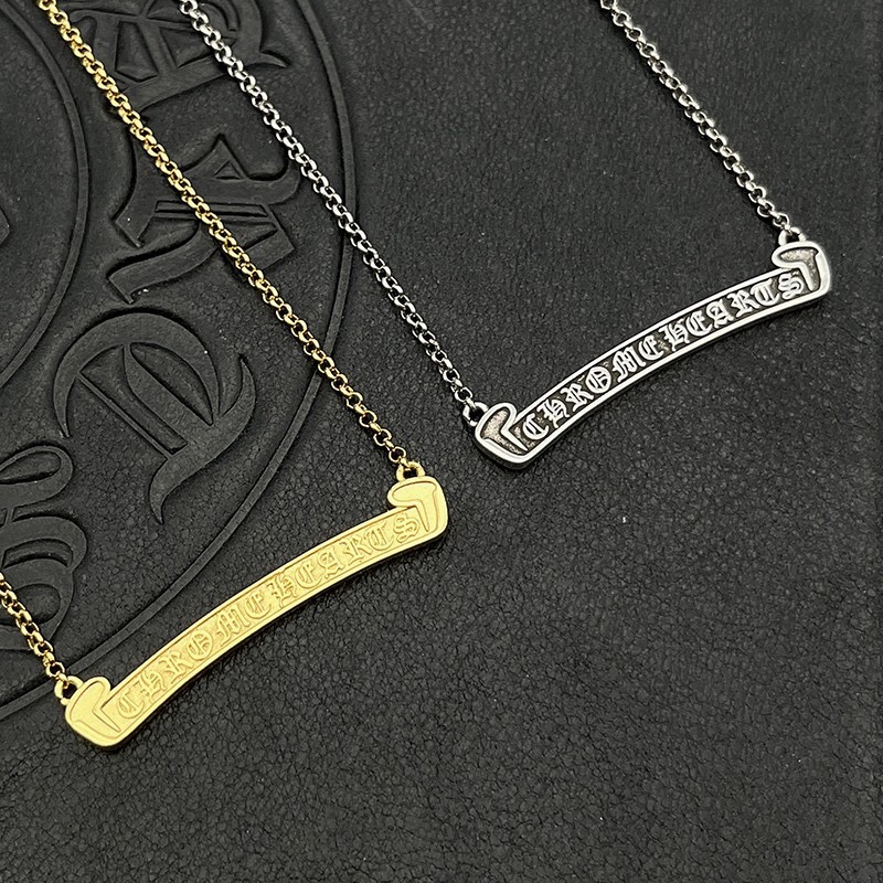 NO:111506,CH trendy brand Croat retro old scroll necklace for men and women 22k gold pendant classic collarbone chain Thai silver jewelry boutique, chrome hearts, necklace19860909CH潮牌克罗伈复古做旧卷轴项链男女22k金色吊坠经典款锁骨链泰银,饰品精品,chrome hearts,necklace,Jewelry
