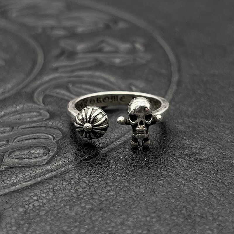 NO:111541,CH trendy brand Croatian retro FOTI skeleton man cross ball opening ring hip hop ring little ghost tail ring, jewelry boutique, chrome hearts, ring19860909CH潮牌克罗伈复古FOTI骷髅人十字花球开口戒指嘻哈指环小鬼尾戒,饰品精品,chrome hearts,ring,Jewelry