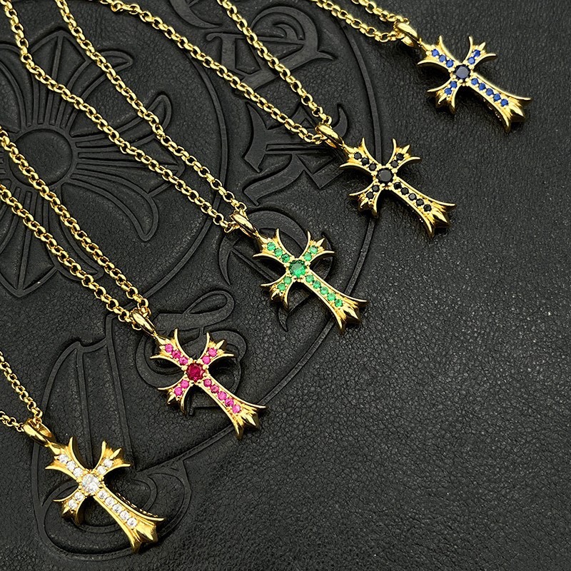 NO:115172,CH trendy brand Croat 22K gold diamond cross necklace temperament color diamond classic personality sweater chain, jewelry boutique, chrome hearts, sweaters, necklace19860909CH潮牌克罗伈22K金色带钻十字架项链气质彩钻经典款个性毛衣链,饰品精品,chrome hearts,sweaters,necklace,Jewelry