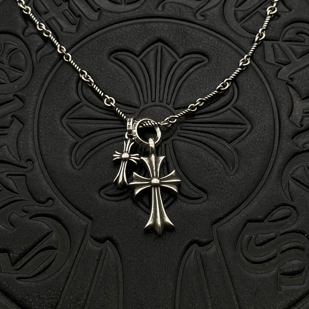 Chrome Hearts CH潮牌古风克罗伈项链男女无钻大小双十字架珍珠链 欧美