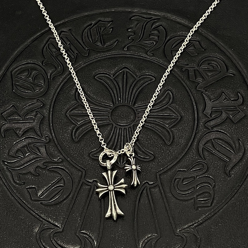 Chrome Hearts CH潮牌古风克罗伈项链男女无钻大小双十字架珍珠链 欧美