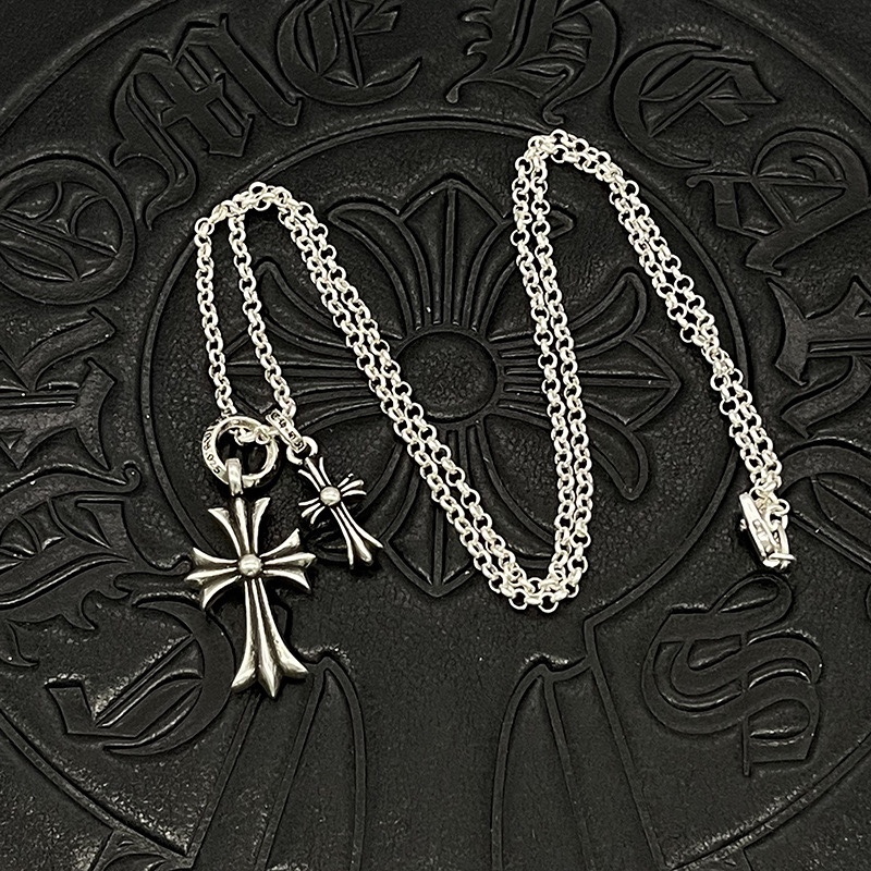 Chrome Hearts CH潮牌古风克罗伈项链男女无钻大小双十字架珍珠链 欧美