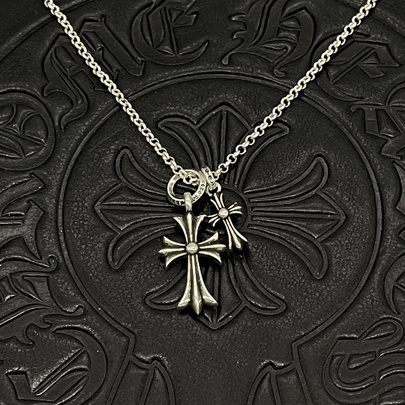 Chrome Hearts CH潮牌古风克罗伈项链男女无钻大小双十字架珍珠链 欧美