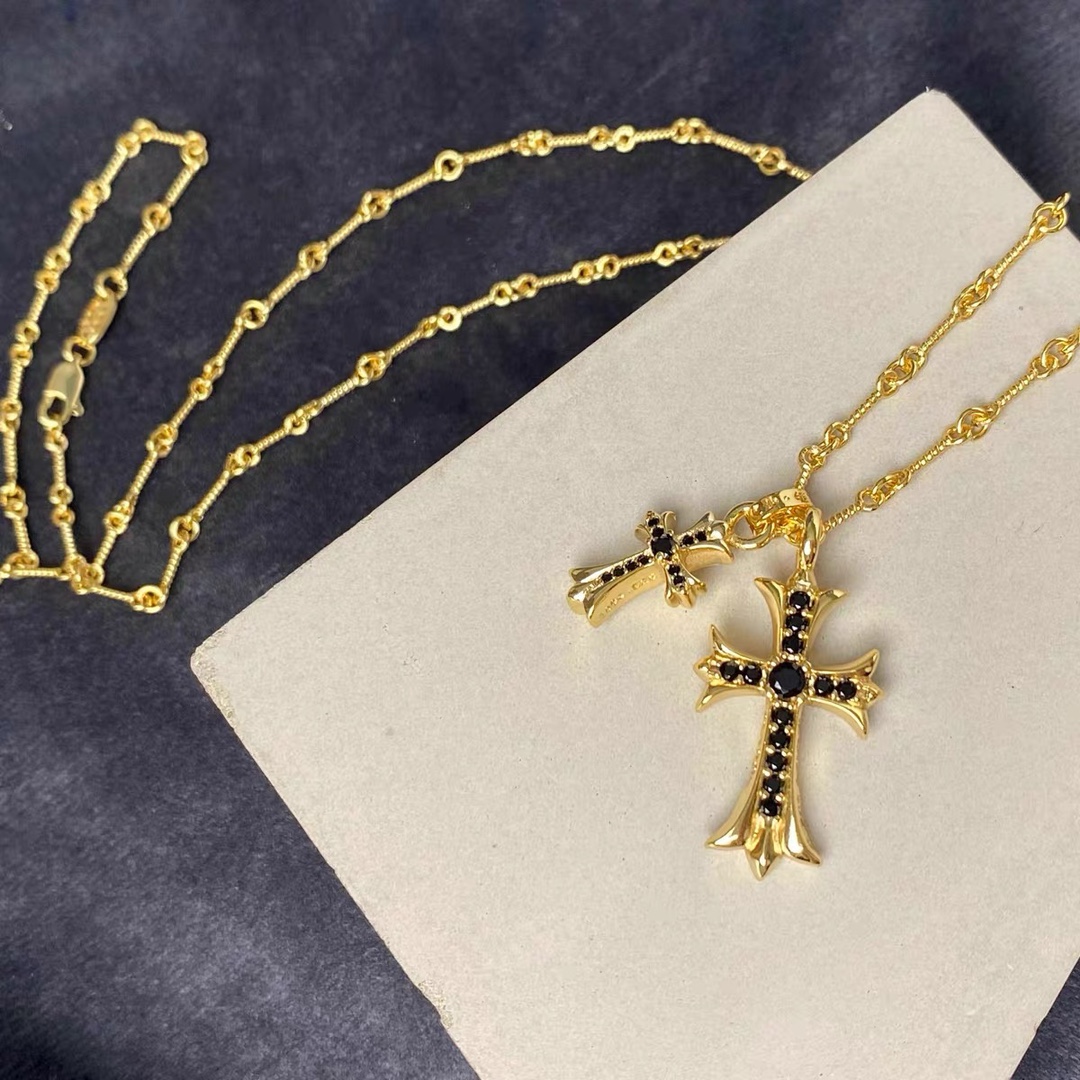 NO:107844,Source manufacturer necklace Croxin double cross black diamond necklace men and women same style fashion OL new, jewelry boutique, chrome hearts, necklace19860909源头厂家项链 克罗芯双十字架黑钻项链男女同款潮流时尚OL新,饰品精品,chrome hearts,necklace,Jewelry