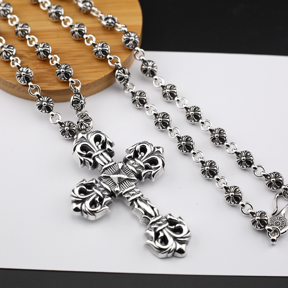NO:104719,Source manufacturer necklace Croxin double cross white diamond necklace male and female retro hip-hop necklace, jewelry boutique, chrome hearts, necklace19860909源头厂家项链 克罗芯双十字架白钻项链男女同款复古嘻哈项链,饰品精品,chrome hearts,necklace,Jewelry