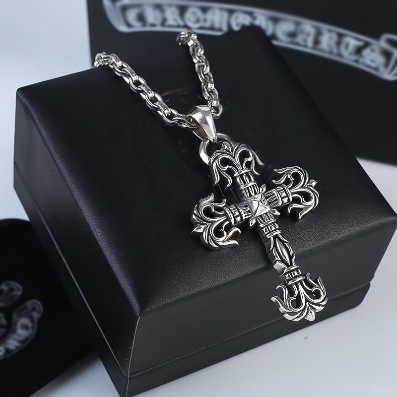 NO:112299,Chaoxuan Crow Heart Necklace Flame Cross Pendant Fashion versatile men and women retro punk hip-hop ins style, jewelry boutique, chrome hearts, necklace19860909潮轩克罗心项链火焰十字架吊坠时尚百搭男女款复古朋克嘻哈ins风,饰品精品,chrome hearts,necklace,Jewelry