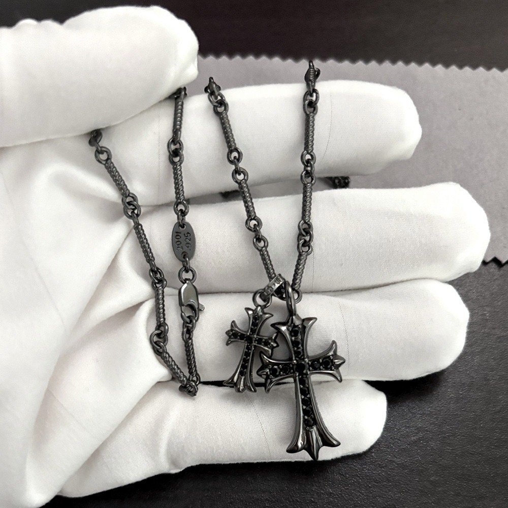 NO:112316,Chaoxuan Crowxin Double Cross Diamond Black Pendant Personality Fashion High-end Trendy Hip Hop Men's and Women's Necklace, Elegant Jewelry, Chrome Hearts, Necklace19860909潮轩克罗心双十字架镶钻黑色吊坠个性时尚高级感潮流嘻哈男女项链,饰品精品,chrome hearts,necklace,Jewelry