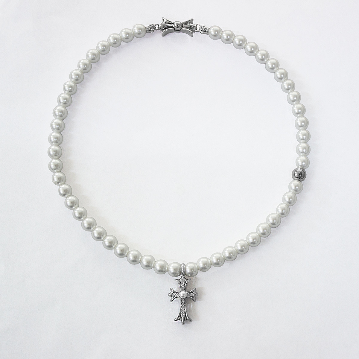 NO:108386,Crow* Cross Pearl Necklace New Light Luxury Niche Noble and Elegant 8mm Imitation Shijia Pearl Clampsia Chain, Elegant Jewelry, Chrome Hearts, Necklace19860909克罗*家十字架珍珠项链新款轻奢小众高贵优雅8mm仿施家珍珠锁骨链,饰品精品,chrome hearts,necklace,Jewelry