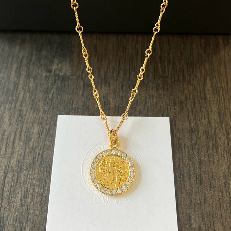 NO:104709,Croá Angel Round Card Necklace Electroplating Gold European and American Personality Hip Hop Punk Student Party, Jewelry Boutique, Chrome Hearts, Necklace, Gold19860909克罗伈天使圆牌项链电镀黄金欧美个性嘻哈朋克学生党,饰品精品,chrome hearts,necklace,gold,Jewelry