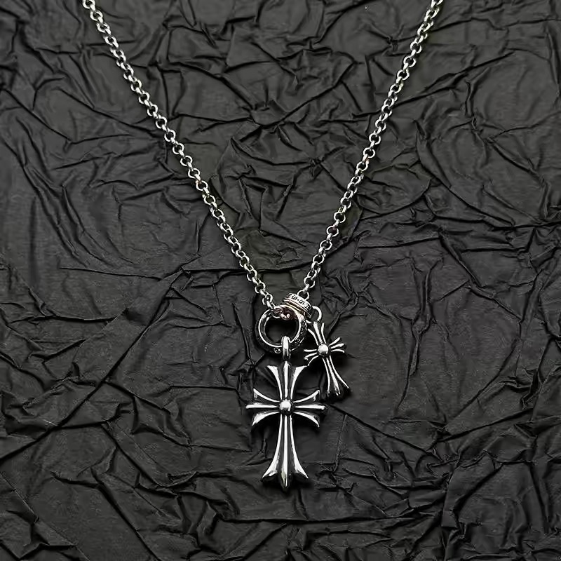 NO:105272,Retro ring double cross necklace for men and women old Croxin style niche hip-hop trendy cool long sweater chain, jewelry boutique, chrome hearts, sweaters, necklace19860909复古圆环双十字架项链男女做旧克罗心风格小众嘻哈潮酷长款毛衣链,饰品精品,chrome hearts,sweaters,necklace,Jewelry
