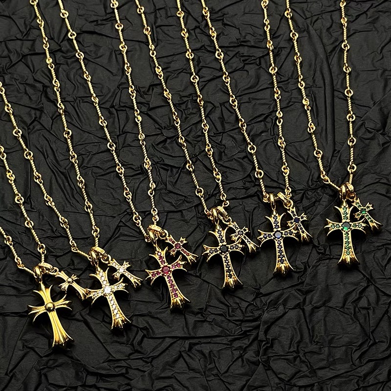 NO:105275,Cross necklace for men and women retro croquet style 22K gold double pendant niche hip-hop long sweater chain, jewelry boutique, chrome hearts, sweaters, necklace19860909十字架项链男女复古克罗心风格22K金双吊坠小众嘻哈长款毛衣链,饰品精品,chrome hearts,sweaters,necklace,Jewelry