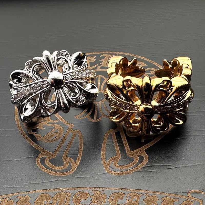 NO:105282,Cross flower ring men and women retro old Croheart style cross open iris niche index finger ring, jewelry boutique, chrome hearts,ring19860909十字花戒指男女复古做旧克罗心风格十字架开口鸢尾花小众食指指环,饰品精品,chrome hearts,ring,Jewelry