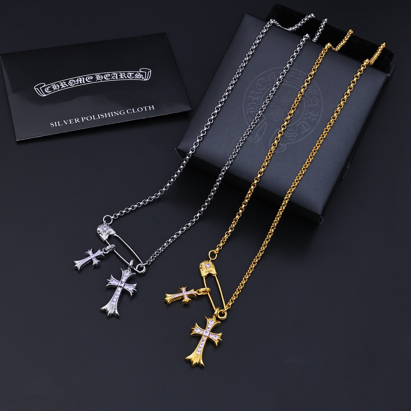 NO:107971,European and American fashion Croxin double cross purple diamond chain men and women French pin pendant necklace size 55, jewelry boutique, chrome hearts, necklace19860909欧美时尚克罗心双十字架紫色镶钻链男女法式别针款吊坠项链尺寸55,饰品精品,chrome hearts,necklace,Jewelry