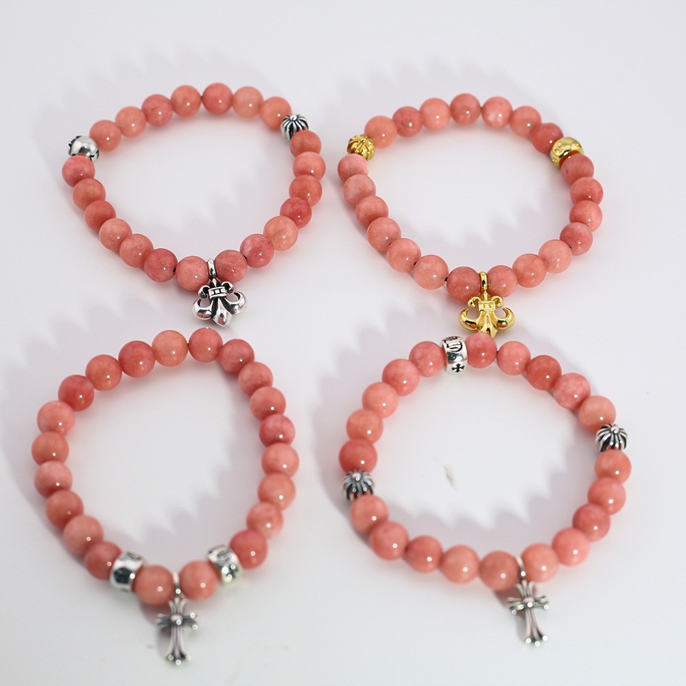 NO:108889,ch croat 8mm red stone personality Scout flower cross personality simple girl fashion handmade bracelet, jewelry boutique, chrome hearts19860909ch克罗伈8mm红纹石个性童军花十字架个性简约女生时尚手工手串,饰品精品,chrome hearts,Jewelry