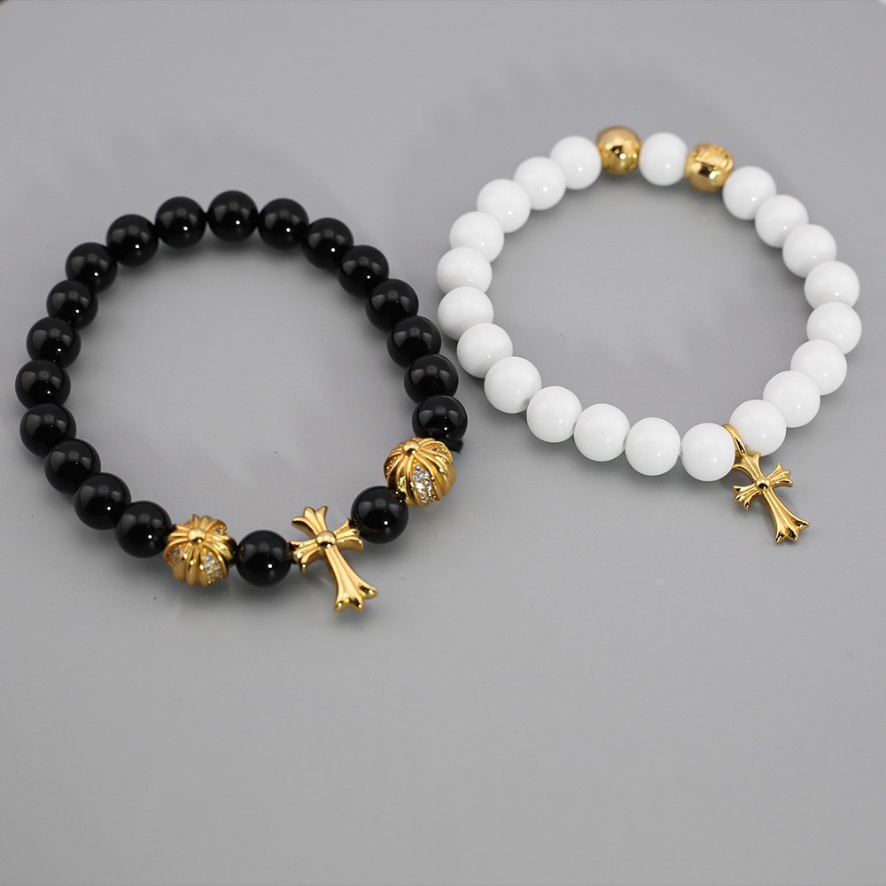 NO:108891,ch croup 24k gold cross natural black stone white shell bracelet fashion couple handmade bracelet, jewelry boutique, chrome hearts19860909ch克罗24k金十字架天然黑耀石白贝手串时尚情侣款手工手串,饰品精品,chrome hearts,Jewelry