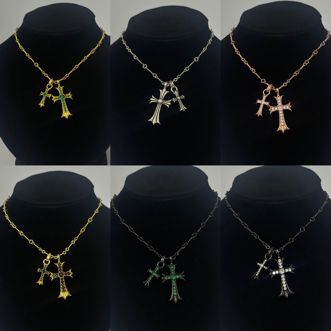 NO:381360,Seiko version of Crocoin colored gold-plated diamond inlaid gemstones gold-plated classic double cross pendant necklace, jewelry boutique, chrome hearts, necklace, gold plating19860909精工版克罗芯彩色镀金带钻镶嵌宝石镀金经典双十字架吊坠项链,饰品精品,chrome hearts,necklace,gold plating,Jewelry
