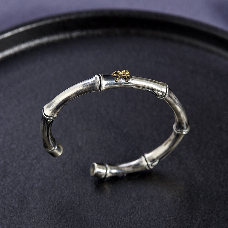 NO:589933,Thai silver bracelet, retro, old, solid, contented, happy and safe, bamboo couple's open bracelet, jewelry boutique, bracelet19860909泰银手镯复古做旧实心知足常乐平安竹情侣开口手镯,饰品精品,bracelet,Jewelry