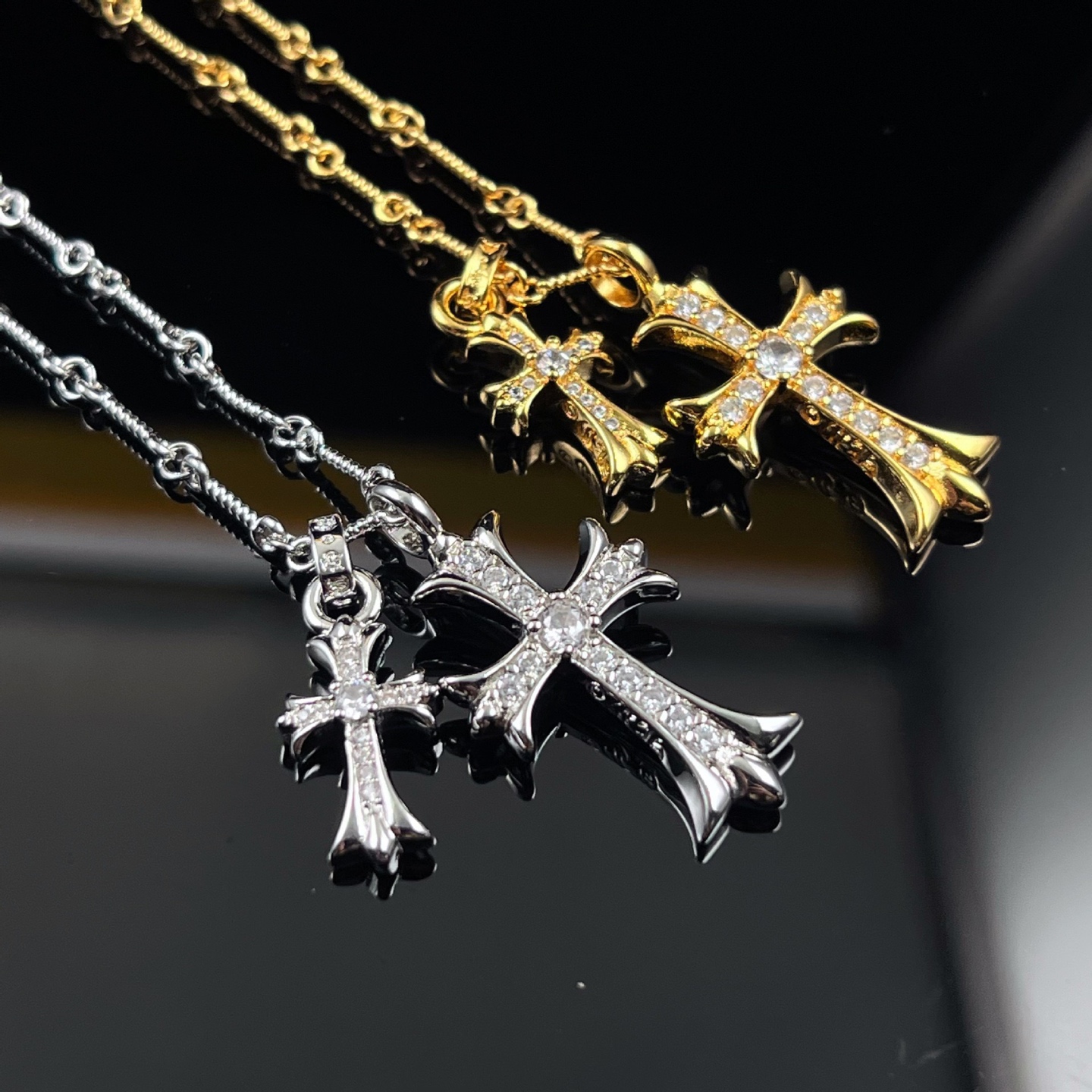 クロスシンボルデザイン ダブルペンダントネックレス スターモチーフ