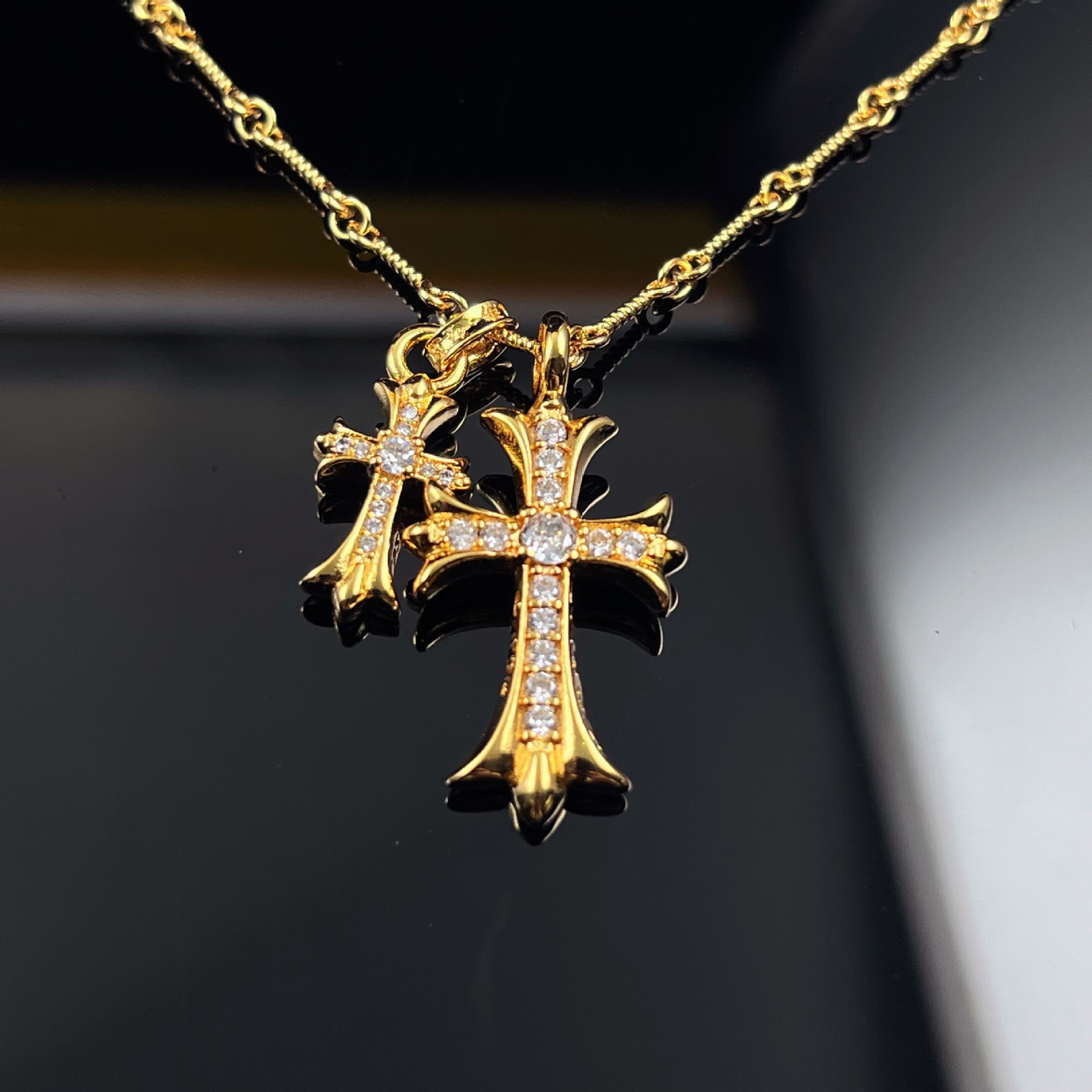 クロスシンボルデザイン ダブルペンダントネックレス スターモチーフ