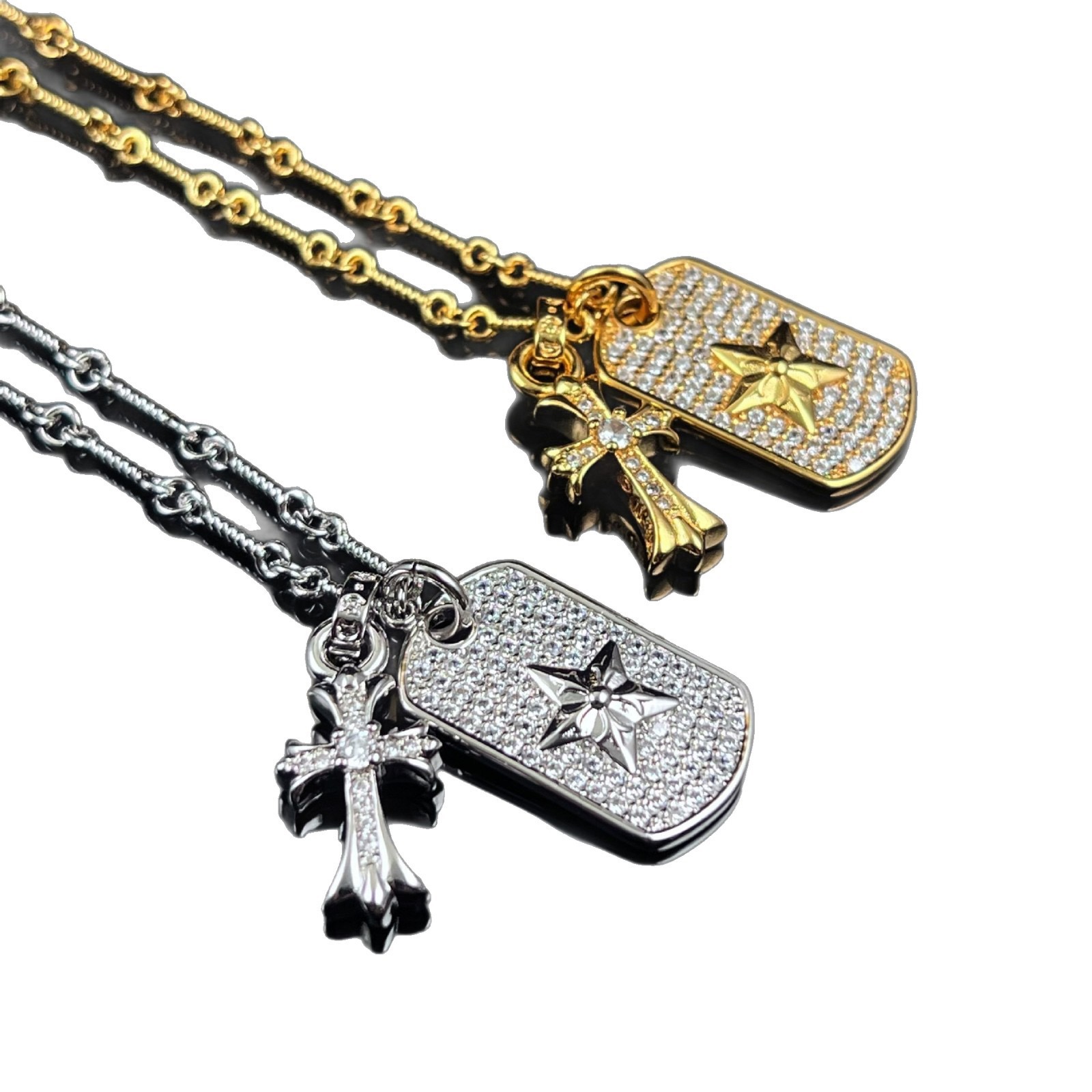 クロスシンボルデザイン ダブルペンダントネックレス スターモチーフ