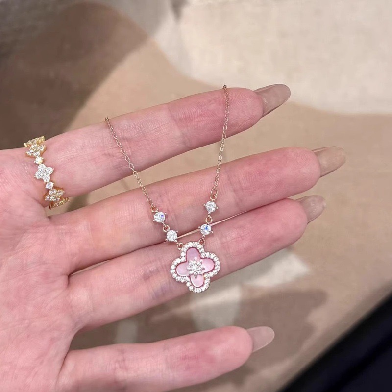 NO:377891,'Qi Meng Sweet Cherry' vintage vintage cherry blossom pink Fritillaria quadriplegia necklace for women light luxury clavicle chain wholesale, jewelry boutique, necklace19860909「绮梦甜樱」vintage中古樱花粉贝母四叶草项链女轻奢锁骨链批发,饰品精品,necklace,Jewelry