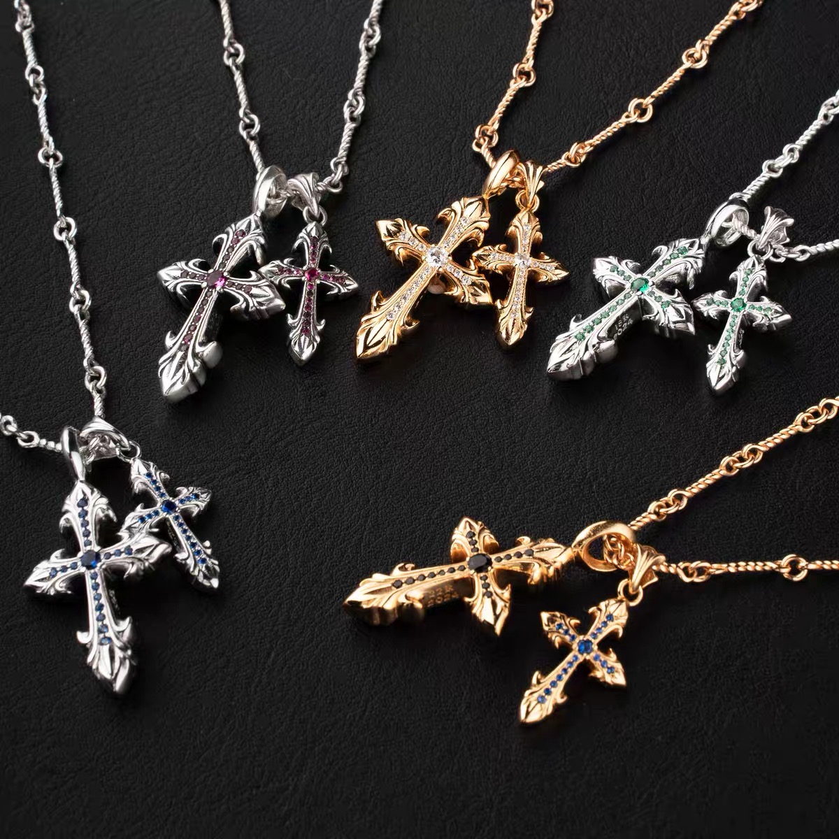 NO:381353,Zongke Xin double cross pendant gold-plated 22k gold diamond-inlaid bamboo necklace same style for men and women couples, jewelry quality, chrome hearts, necklace, gold, gold plating19860909宗克罗心双十字吊坠镀金22k黄金镶钻竹节项链男女情侣同款,饰品精品,chrome hearts,necklace,gold,gold plating,Jewelry