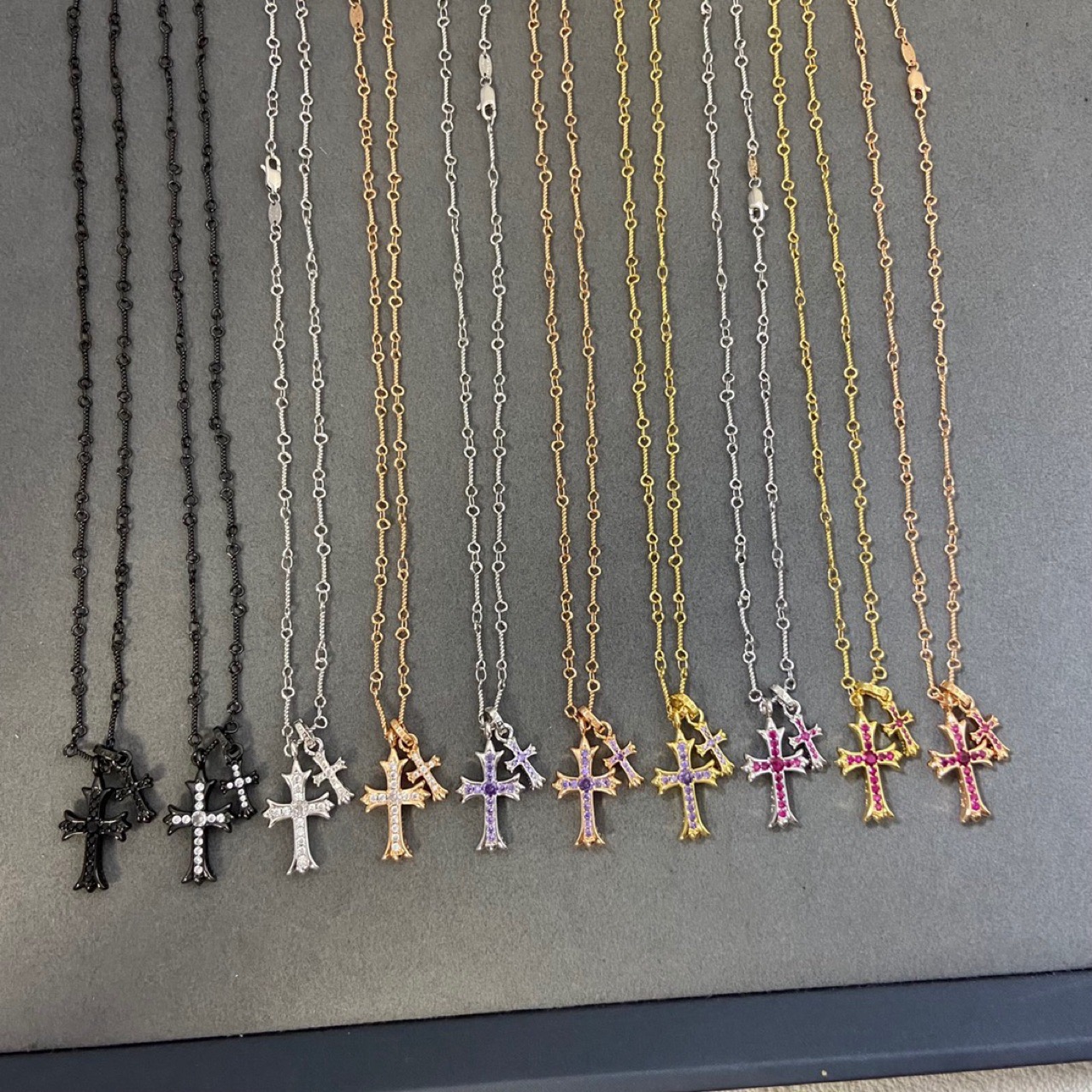 NO:542651,V gold high version double cross necklace plated 18K gold men and women retro full diamond necklace, jewelry boutique, necklace19860909V金高版双十字架项链镀18K金男女复古满钻项链,饰品精品,necklace,Jewelry