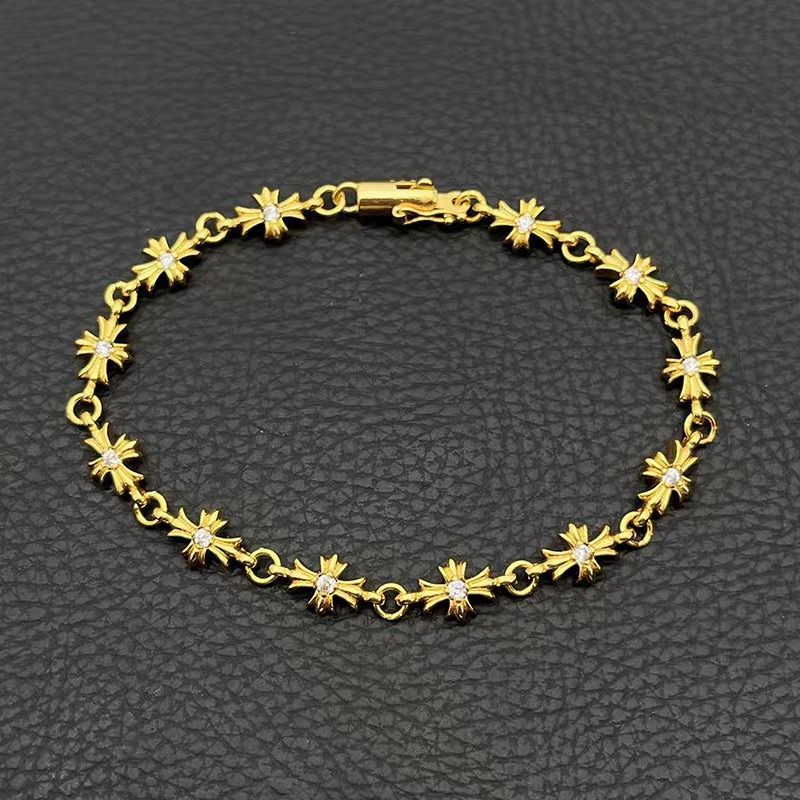 NO:583356,Decorating Qianxi's high-end 22K gold with diamond cross bracelet, personalized niche classic style for men and women couples, jewelry boutique, bracelet19860909饰仟禧高级感22K金色带钻十字架手链个性小众经典款气质男女情侣,饰品精品,bracelet,Jewelry