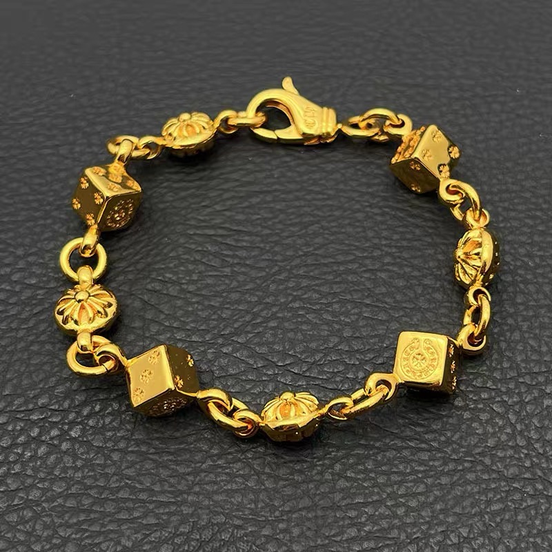 NO:575704,Decorating Qianxi 22K gold dice bracelet for men and women niche high-end cross flower classic ins cross for men, jewelry boutique, bracelet19860909饰仟禧22K金色骰子手链男女小众高级感十字花经典款ins十字架男士,饰品精品,bracelet,Jewelry