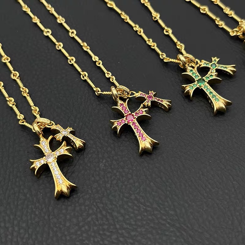 NO:575713,Decorating Qianxi's high-end 22k gold double cross necklace for men and women, light luxury niche European and American hip-hop colored diamond pendants, boutique jewelry, necklace19860909饰仟禧高级感22k金色双十字架项链男女轻奢小众欧美嘻哈彩钻吊坠,饰品精品,necklace,Jewelry