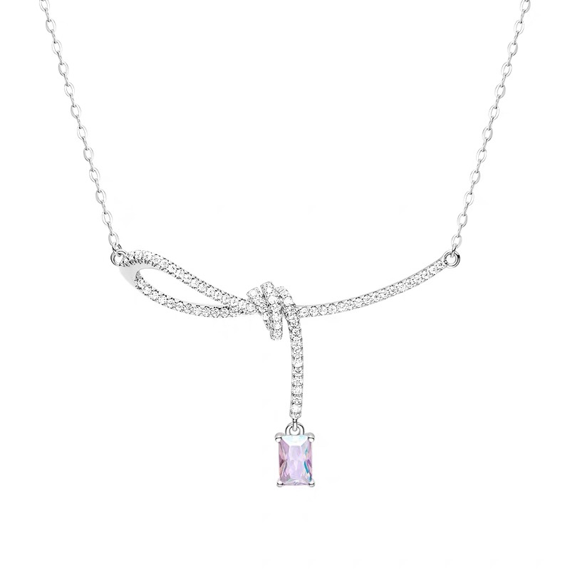 NO:583310,V gold material HEFANG He Fang Aurora Ribbon Knot Clavicle Chain Women's Light Luxury Elegant Versatile Small Sugar Cube Necklace, Boutique Jewelry, Necklace19860909V金材质HEFANG何方极光丝带结锁骨链女 轻奢优雅百搭小方糖项链,饰品精品,necklace,Jewelry