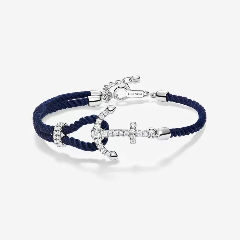 NO:583314,New product He Fang Anchor Micro-Inlaid Zirconia Sterling Silver Bracelet Women's Japanese and Korean Fashion Temperament Sea Anchor Braided Bracelet Trendy, Jewelry Boutique, Bracelet, Pure Silver19860909新品何方船锚微镶锆石纯银手绳女日韩时尚气质大海船锚编织手链潮,饰品精品,bracelet,pure silver,Jewelry