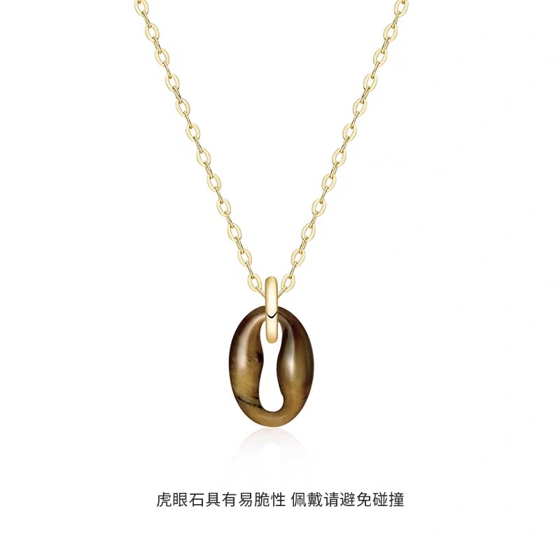 NO:678066,V gold material HEFANG coffee bean necklace tiger eye stone fashion clavicle chain elegant versatile jewelry New Year gift, jewelry boutique, necklace19860909V金材质HEFANG何方咖啡豆项链虎眼石时尚锁骨链优雅百搭饰品新年礼物,饰品精品,necklace,Jewelry