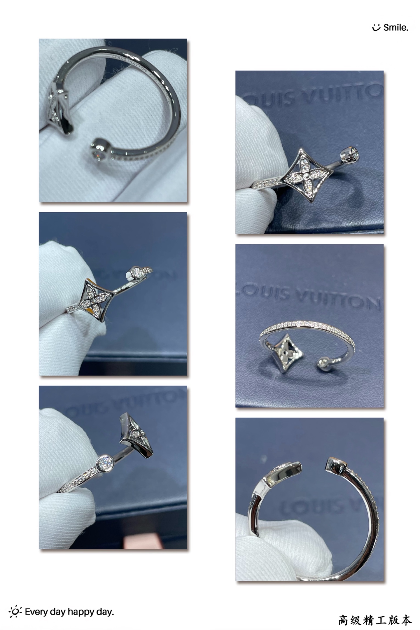 V金镀咪金   码数：678。🔥🔥LV高级精工版方形单花满钻戒指💍美丽的花朵绽放璀璨的玫瑰金光。在钻石