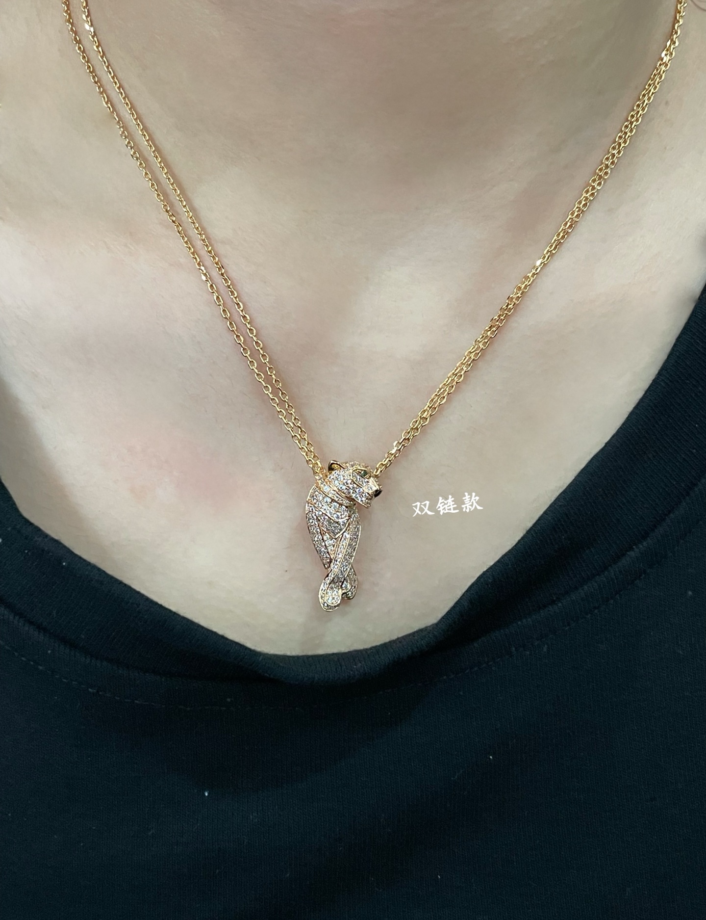  V金镀咪金   CNC卡地亚双链立体豹子项链，超厚实 超霸气豹，男女通用，豹子 👫情侣款， 电镀 18