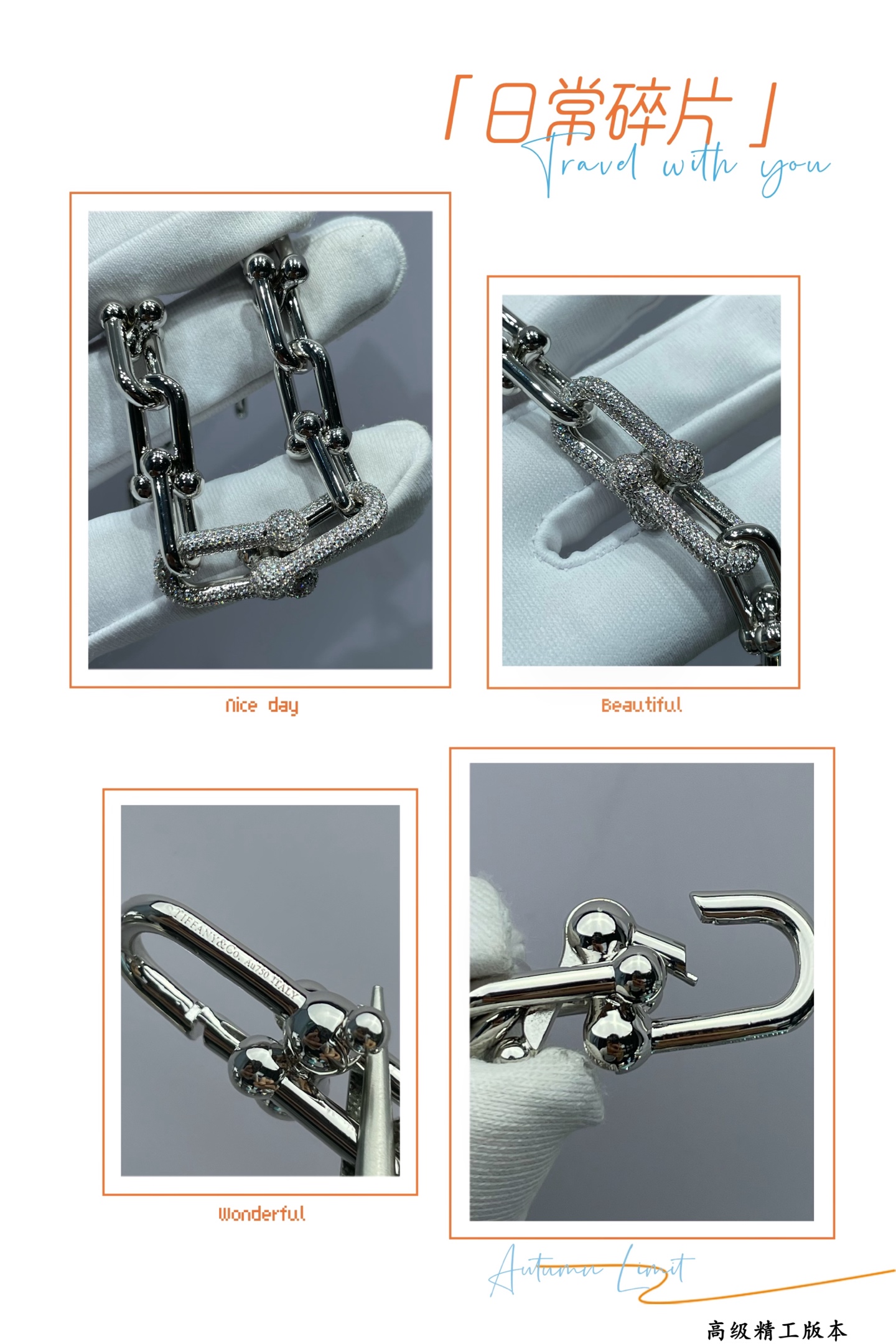 p488 V金材质  Tiffany蒂芙尼马蹄扣带钻粗链条⛓️手链，光泽感强，是那种简单又能加分的项链没错了！日常通勤百搭，不挑人!每一个链环处的衔接设计得都很灵巧，粗链条交错环绕在一起，双环马蹄扣链环的设计不会有轻易撞款的尴尬。