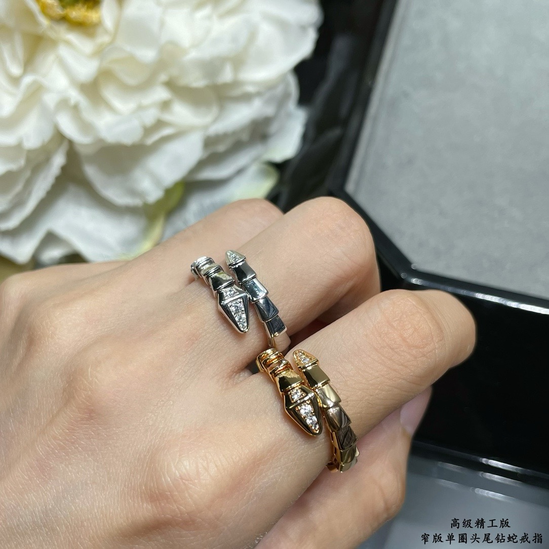  V金材质   高级版。码数5678。宝格丽窄版单圈头尾钻蛇戒指💍，真香系列... 实物简单大方，价格美
