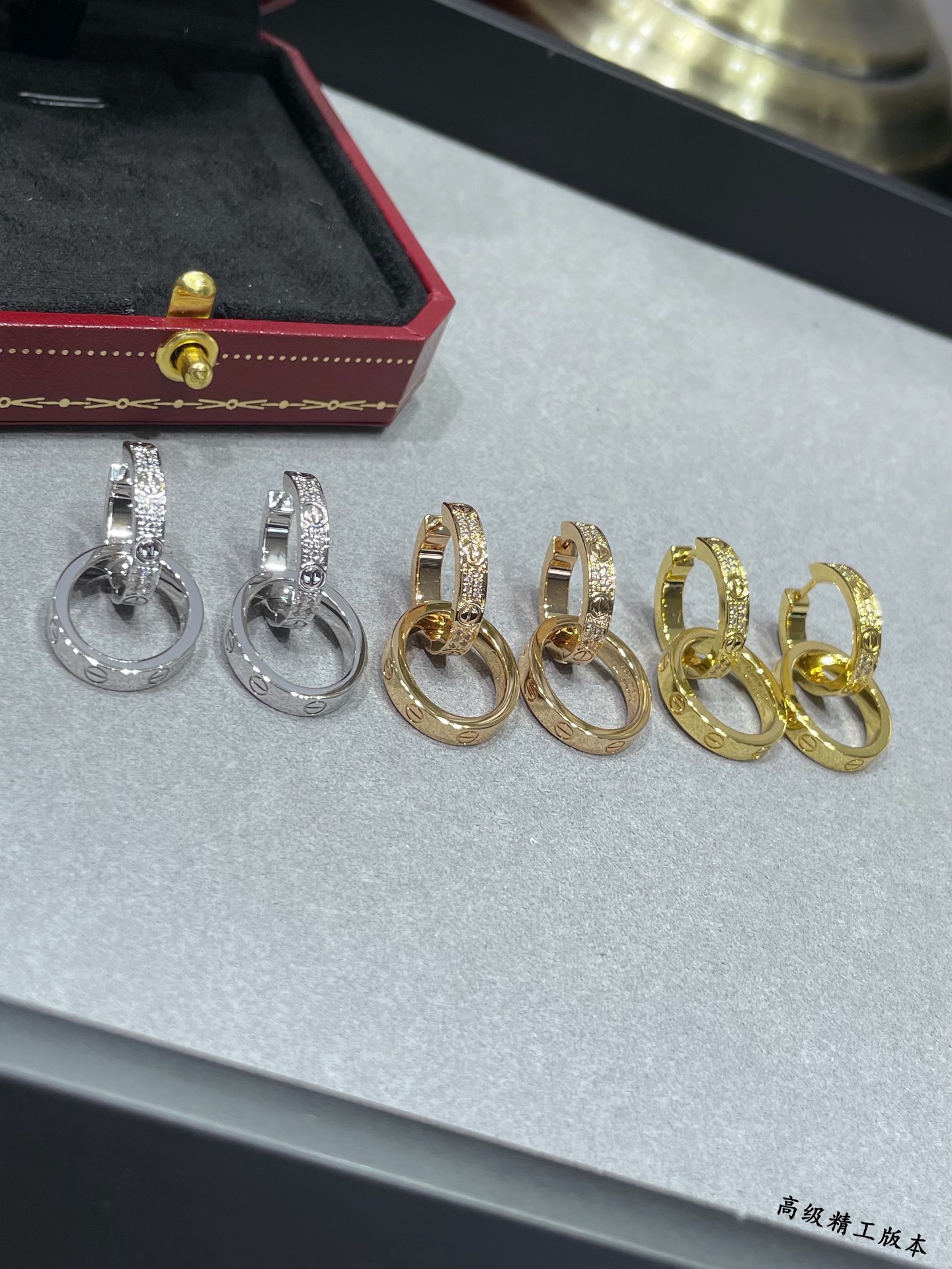  V金镀1.0咪金  卡地亚经典CNC双环带钻耳钉 💎💐高端定制👉🏻看链牌看刻字，再看做工 原版复刻 进