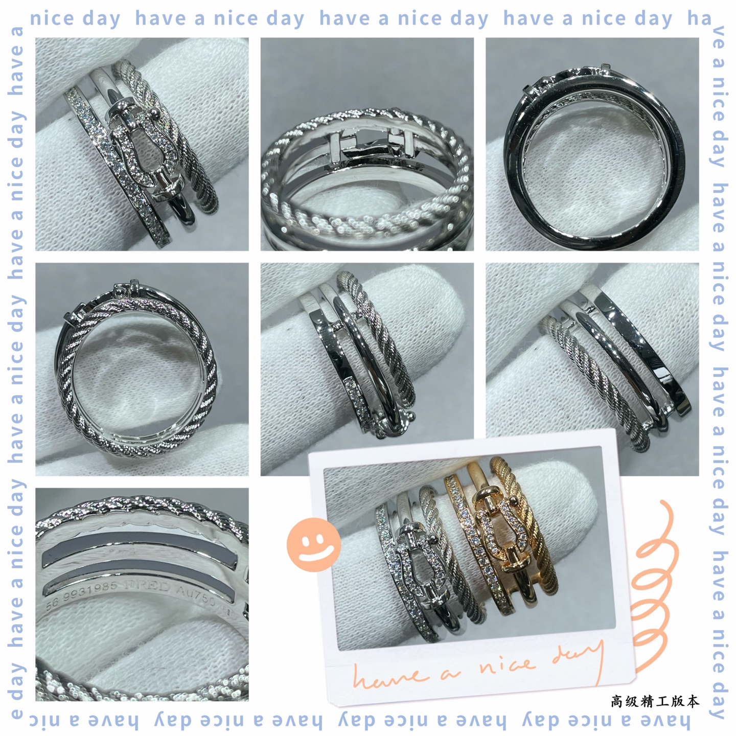 v金材质 批155💥💥❤️火爆🎉 费雷德圆圈搭扣中间钻戒指 码数：678。👉🏻大牌 时尚 精致💠FORCE 系列戒指⭐️高端定制～精工微镶 马蹄扣头 💍 网红达人 时尚一族必备单品 白金 玫瑰金 