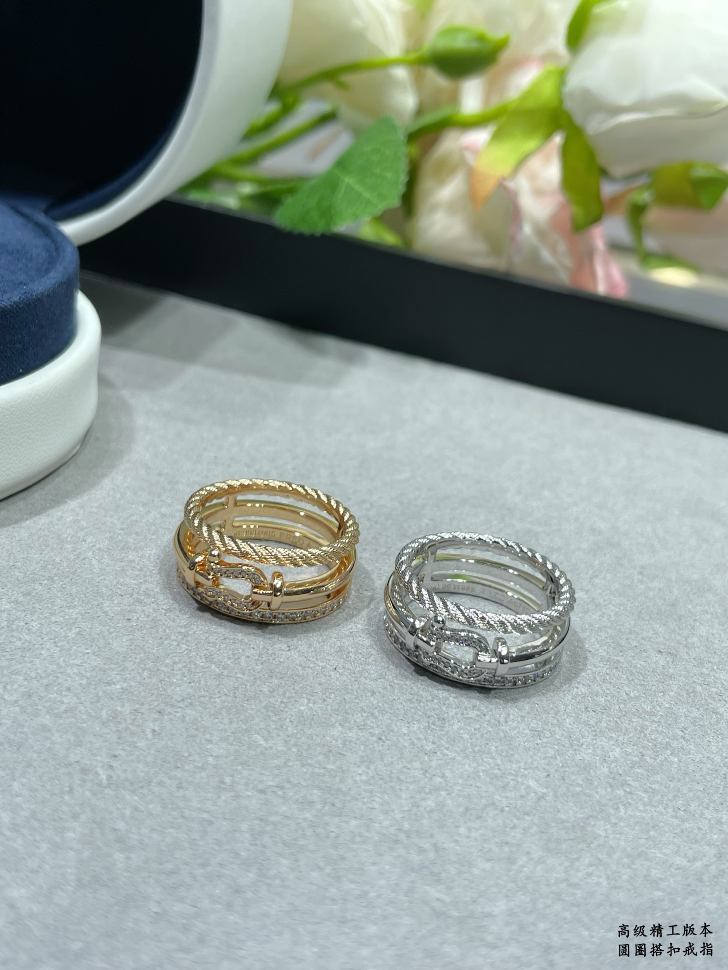 v金材质 批155💥💥❤️火爆🎉 费雷德圆圈搭扣中间钻戒指 码数：678。👉🏻大牌 时尚 精致💠FORCE 系列戒指⭐️高端定制～精工微镶 马蹄扣头 💍 网红达人 时尚一族必备单品 白金 玫瑰金 