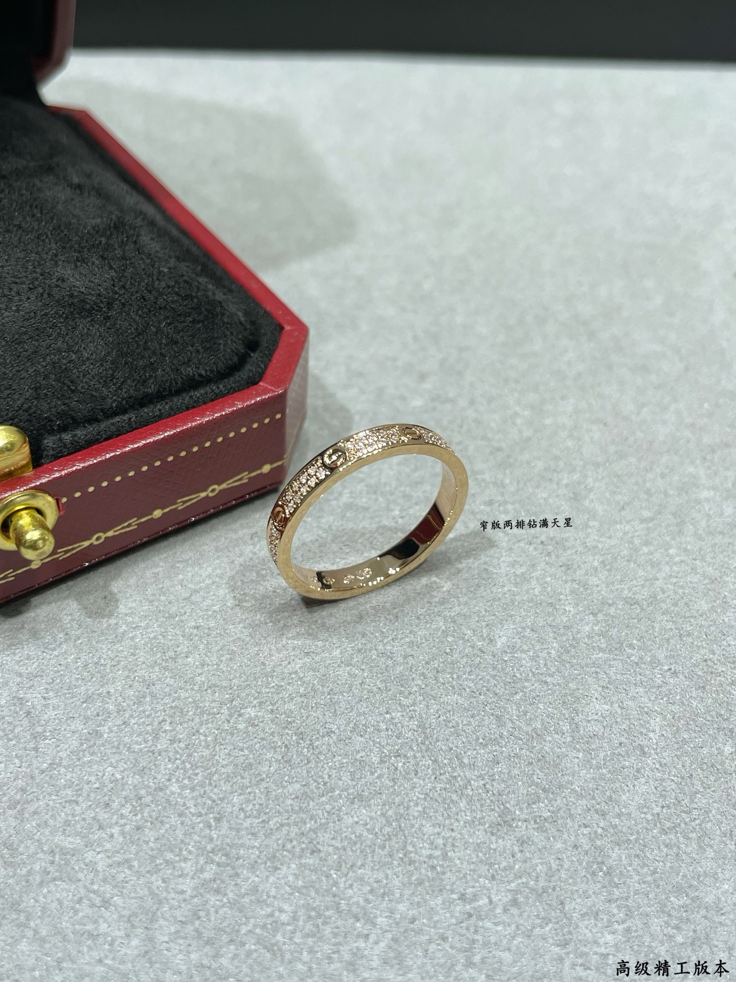 V金镀咪金 码数5678 卡地亚CNC窄版两排钻满天星戒指💍 戒指上的每粒石头都是手工镶上去的 折射度肉