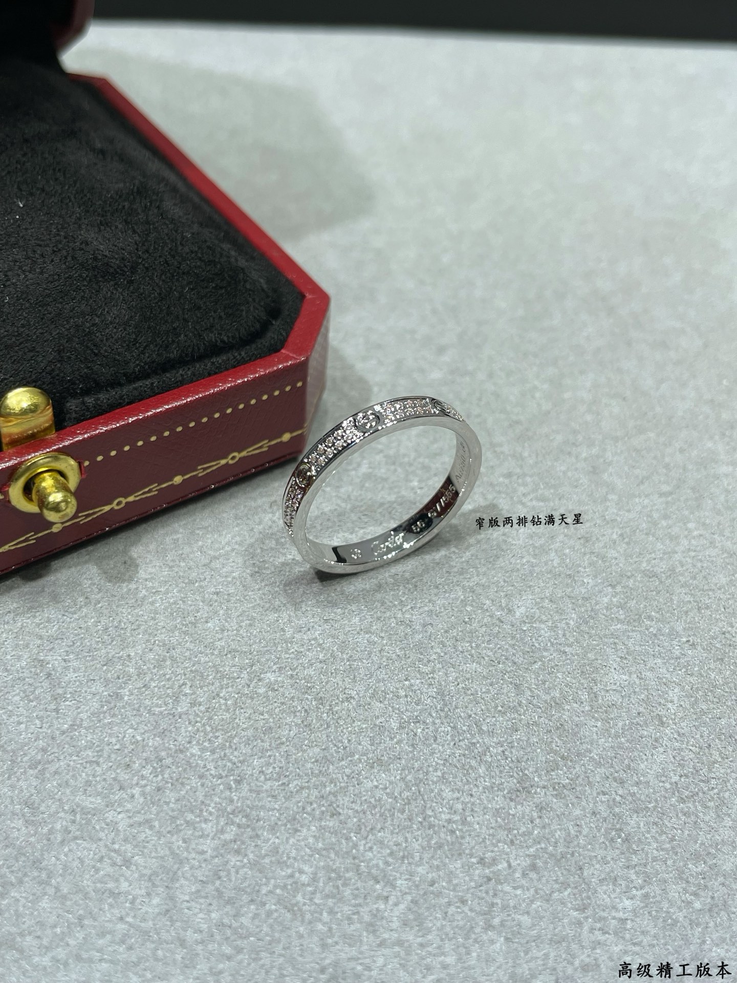 V金镀咪金 码数5678 卡地亚CNC窄版两排钻满天星戒指💍 戒指上的每粒石头都是手工镶上去的 折射度肉