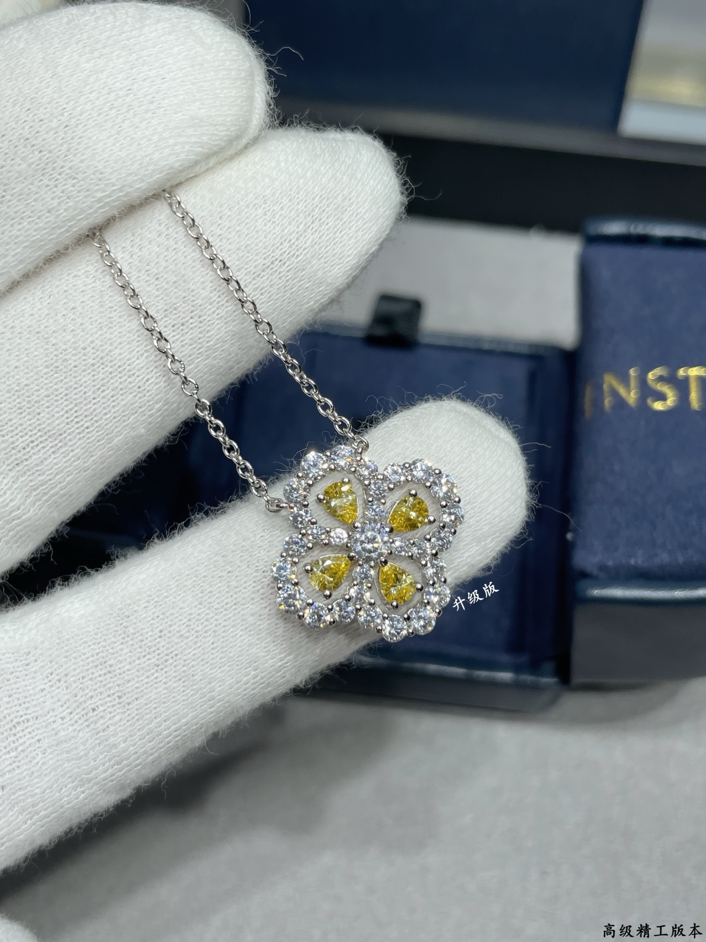 V金材质 （黄钻）海瑞温斯顿满钻四叶草项链# Diamond Links系列钻石项链，她的一颦一笑，优雅