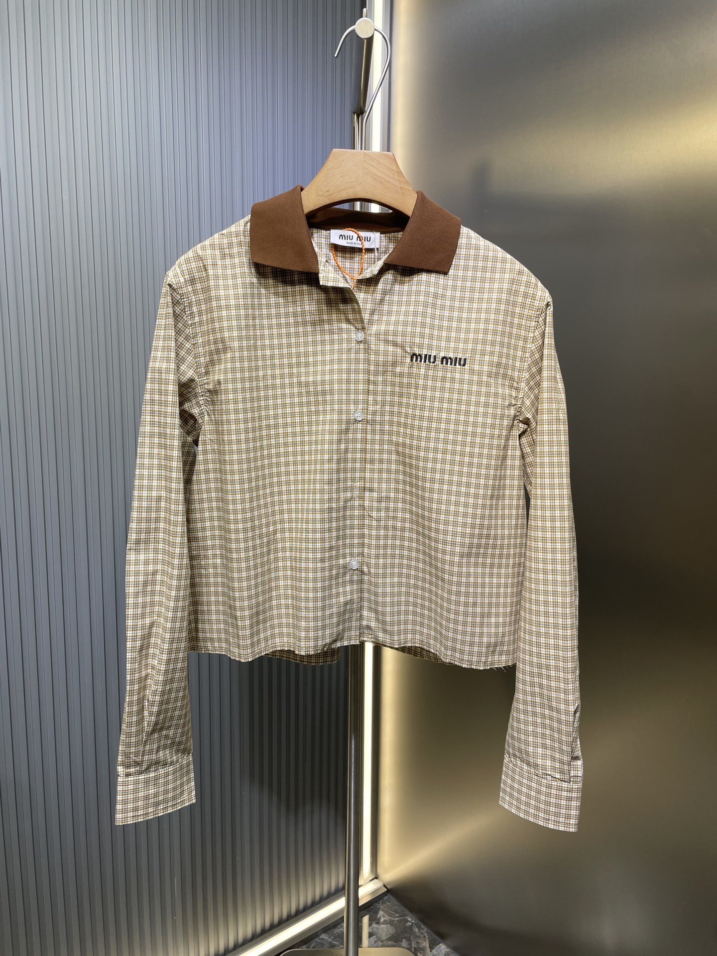 Miumi*2025 nueva camisa de manga larga a cuadros, personalizada con tela de algodón YB twill, suave y agradable a la pi…
