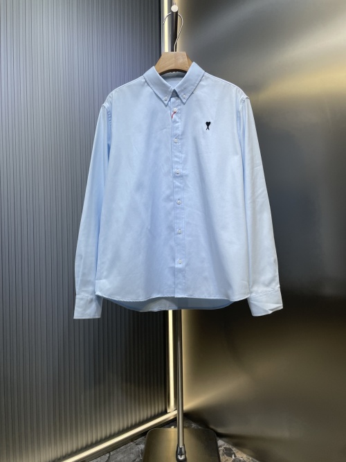 Ami Paris Heart Embroidery Oxford Shirt, Elegant and Comfortable, Light Blue