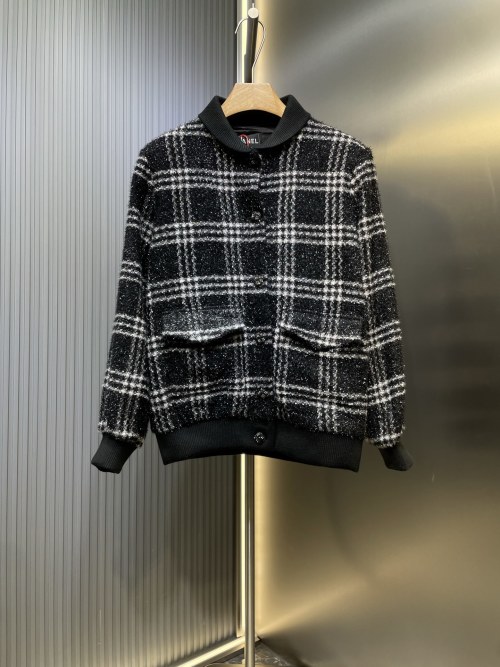 Chanel Women's Black and White Plaid Wool Blend Single-Breasted Jacket