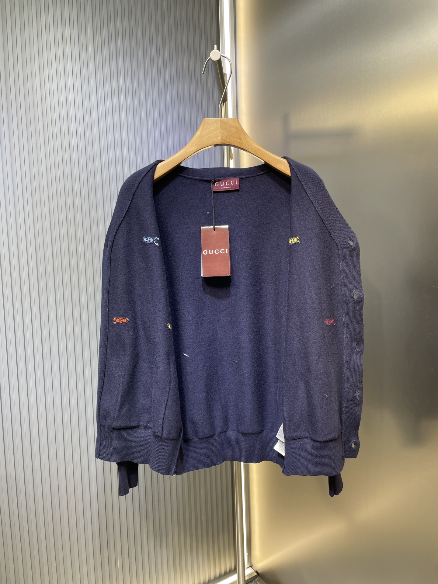 Gucci Navy Knitwear Wool Cardigan with Multicolor GG Logo Embroidery 7 i1760546362765 3788 0 6