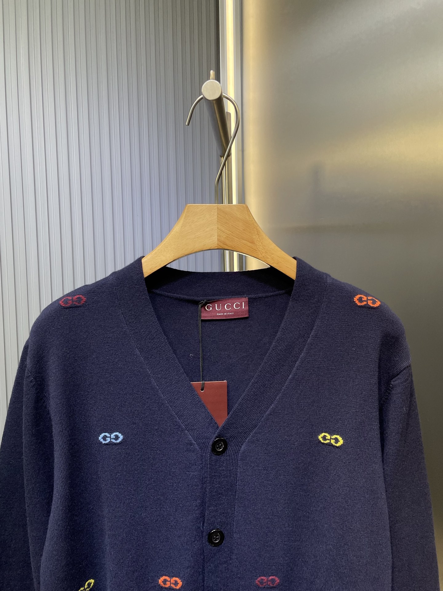 Gucci Navy Knitwear Wool Cardigan with Multicolor GG Logo Embroidery 2 i1760546366877 2897 0 1