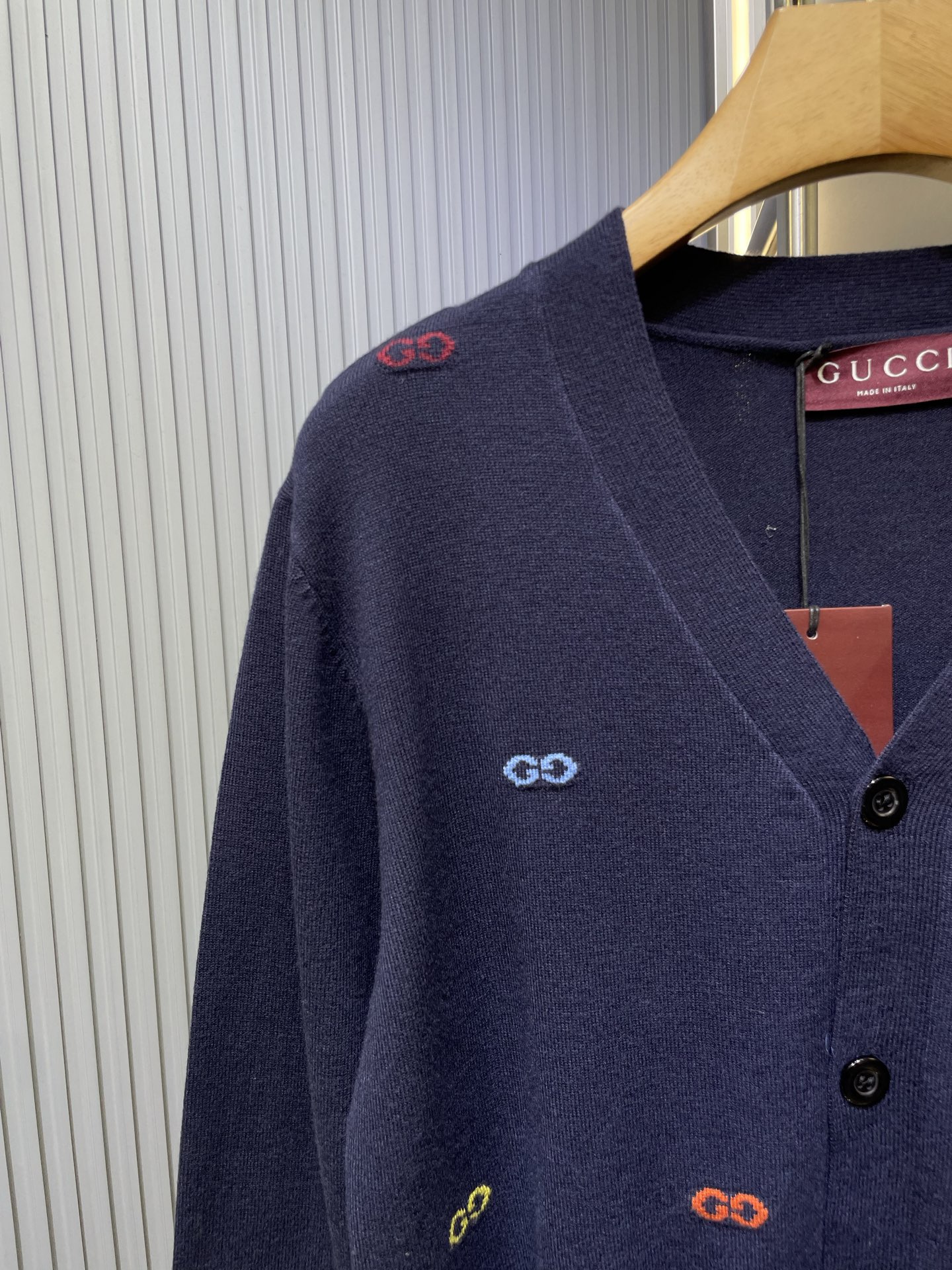 Gucci Navy Knitwear Wool Cardigan with Multicolor GG Logo Embroidery 3 i1760546366969 2933 0 2
