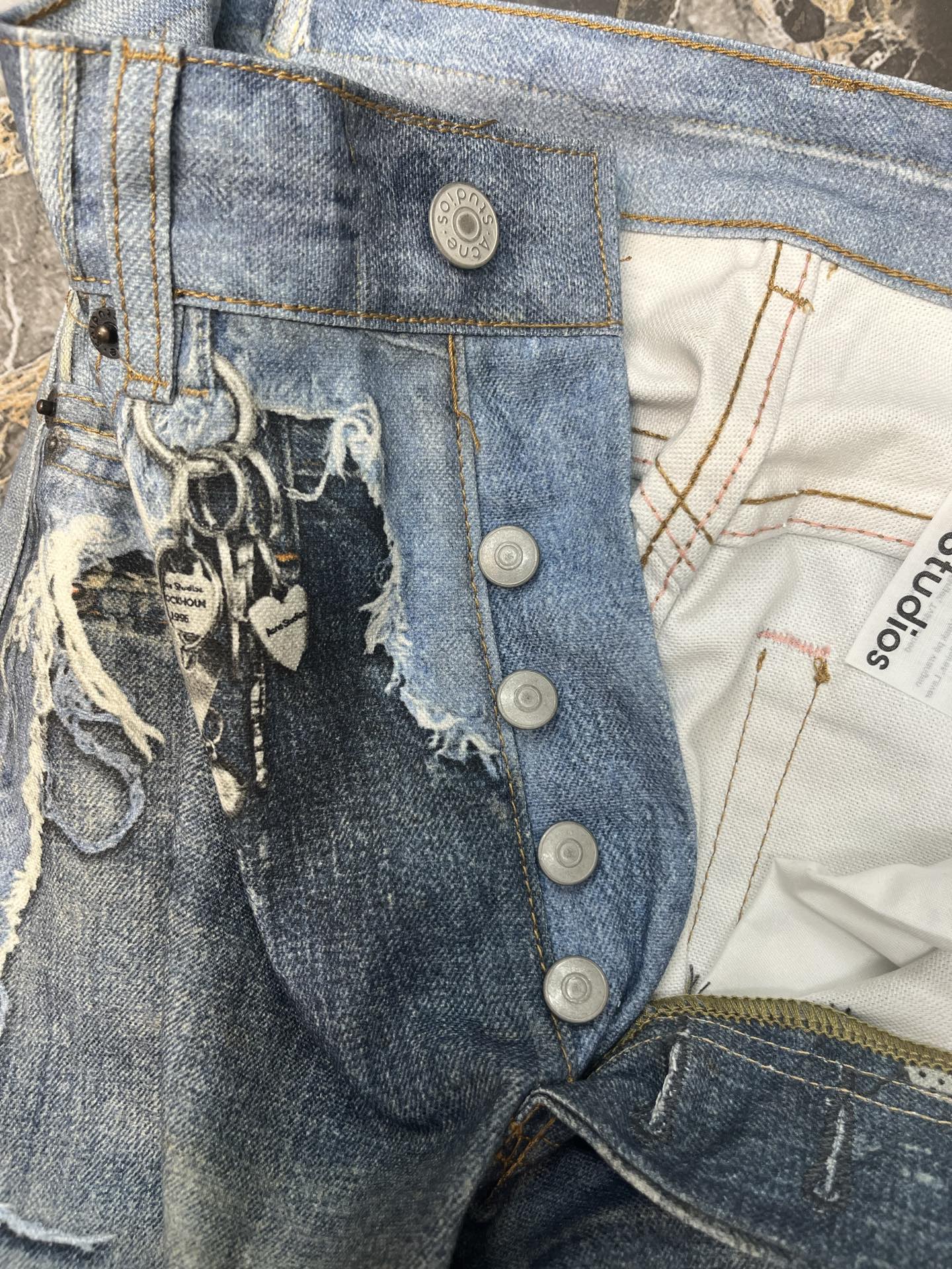 Acne Studios Acne Studios 错视印花染色做旧牛仔短裤